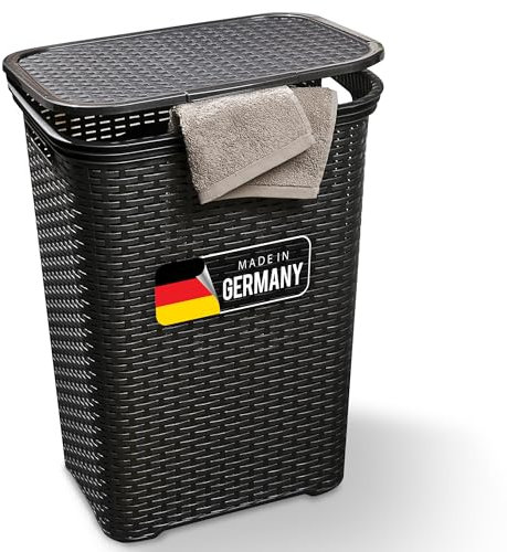 Novaliv Rattan Wäschekorb mit Deckel 60L Schwarz, Wäschebox Wäscheeimer Wäschebehälter modern für Bad Wäsche Schmutzwäsche, Wäschekörbe Schmutzwäschebehälter Wäschetonne Sammler Korb Box
