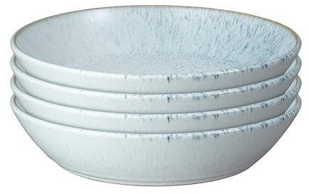 Denby - Kiln Blue Set of 4 Pasta Bowls - 750ml Capacity - Dishwasher & Microwave Safe Ceramic Crockery - Reactive Glaze Bowl Set for Dinner, Rice - Chip & Crack Resistant Stoneware - L22xW22xH5cm