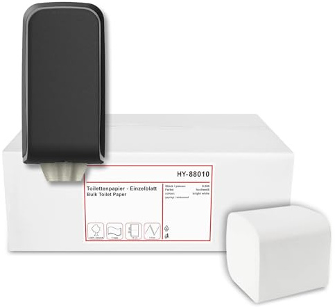 HypaFol Toilettenpapierspender Set Einzelblatt-System und Einzelblattpapier, schwarz matt – abschließbar, hygienisch, modernes Design, für Gewerbe & WC