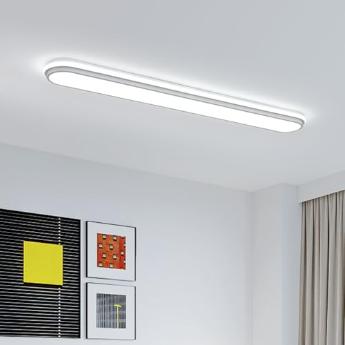 Naroume 4Ft Modern LED Ceiling Light Fixture, 6500K Metal Linear Ceiling Lamp,65W Full Spectrum Wraparound Shape Lighting Fixture for Kitchen Laundry, Garage Cloakroom Lighting (122 cm)