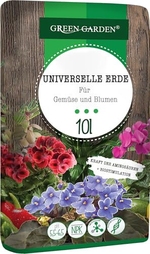 Blumenerde 10L für Gemüse, Kräuter und Zierpflanzen | Erde mit Biostimulation und optimalem pH-Wert | Gemüseerde fördert Blüte, Ertrag und Wurzelwachstum | Perfekt für Garten und Balkon