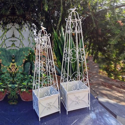 Treillis Jardin en Fer Forgé avec Bac à Fleurs,Support pour Plantes Grimpantes (Clématite,Rosiers & Lianes),Structure Métallique Résistante à la Rouille pour Décoration de Terrasse, Balcon & Jardin