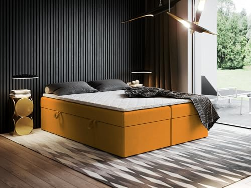 Godre EWORA2 Boxspringbett mit Bettkasten (Stauraum) ohne Kopfteil, Komfortbett mit Bonellfederkern, Verschiedene Größen, Komforthöhe, gepolstertes Bett (180x200)