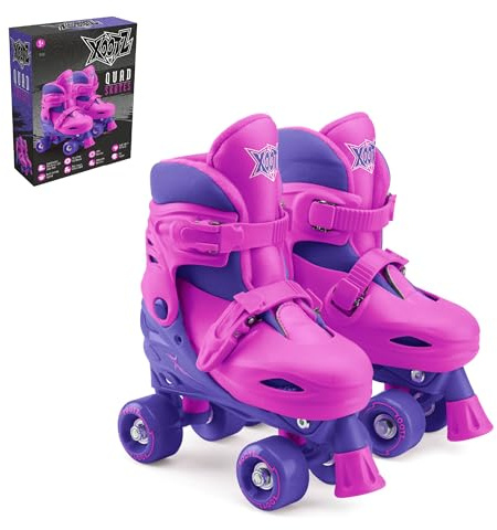 Xootz Kids Quad Skates, Beginner Adjustable Roller Skates for Girls, Purple, Sizes 9-12