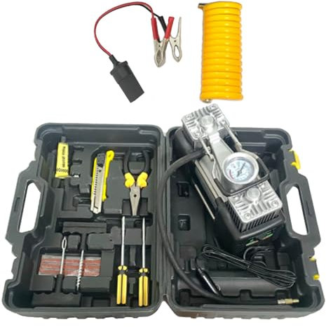 Boîtier pour Compresseur d'Air - Kit d'Outils de Dépannage Extérieur,Ensemble Gonfleur 12V Haute Pression Pour Vélo Moto Camion Camping Car Déplacements Maison Assistance