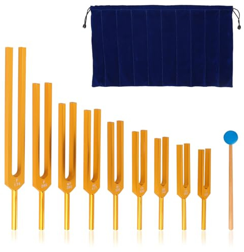 Stimmgabeln für Heilung, 9-teilig, Aluminiumlegierung, Resonanz-Stimmgabel, Chakra-Set mit Reflexhammer für Chakra-Heilung, Yoga, Klang
