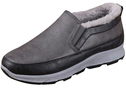 Botas de nieve para hombre, impermeables, con forro cálido, botas de nieve, cómodas botas de invierno, suelas antideslizantes, botines sin cordones, botas térmicas de lana para ocio, gris, 44 EU