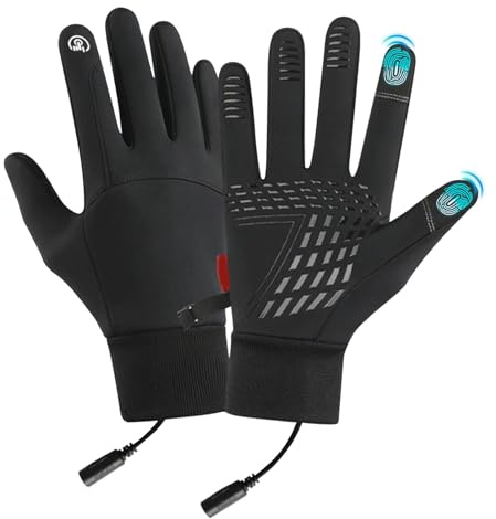 Guanti da lavoro riscaldati, guanti da sci riscaldati, con ricarica USB, antivento, antiscivolo, touchscreen, impermeabili, con coulisse, per uomini e donne, per sci, moto, escursionismo, guida