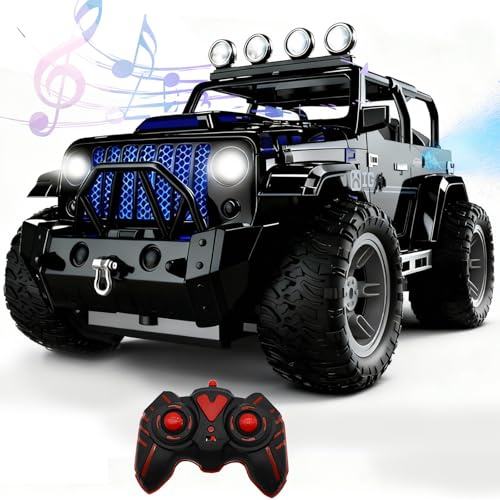 InYoHui Remote Control Cars 1:18 High-Speed RC Truck 2.4G | Off-Road Monster Truck Toys LED Lights & Dual Water Spray 2 Rechargeable Batteries Birthday Gift for Boys & Girls(Black)