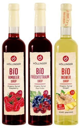 Höllinger Bio Sirup Set Himbeere Früchtetraum Ingwer, 3 x 0,5 L