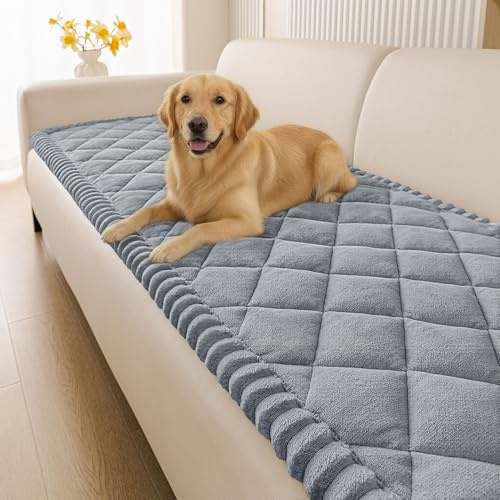 Smiry Fuzzy Couch Cover for Dogs, Non Slip Washable Pet Sofa Cover, Scratch Proof Hair Resistant Plush Sofa Slipcover, Pet Friendly Couch Cushion Protector for Cat, Grey, 27.6 x 59