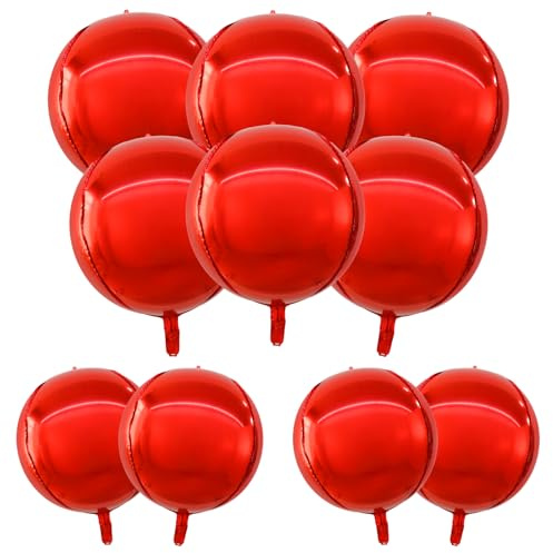 Lot de 10 grands ballons ronds géants en aluminium 4D pour mariage, remise de diplôme, anniversaire de mariage, fête prénatale, fête d'anniversaire - 55,9 cm, 38,1 cm - rouge