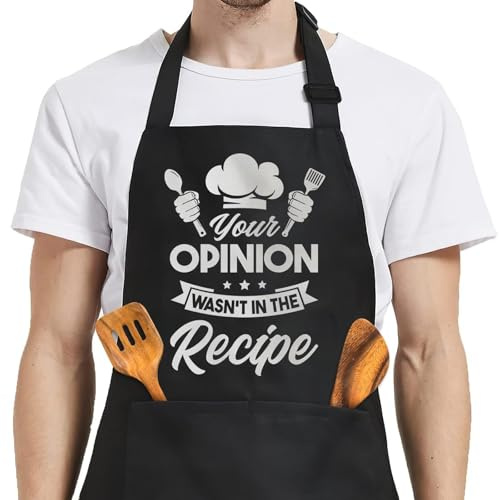 Divertente grembiule da cucina, grembiule da cucina per barbecue, grembiule da chef nero con cinturino regolabile per il collo, due grandi tasche, lacci in vita extra lunghi, divertente regalo di
