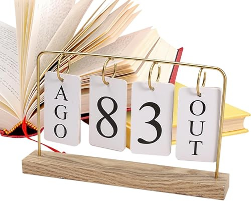 Ofcwoa Tischkalender - Modern mit Holzfuß stehend | Immerwährender Kalender aus Metall | für Büro Kaffeehaus Wohnzimmer Arbeitszimmer Klassenzimmer Studenten und Lehrer