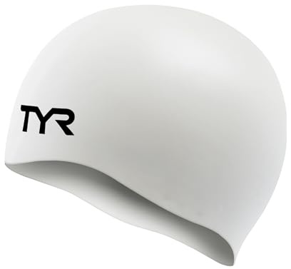 TYR Silicone Wrinkle-Free Youth Swim Cap for Kids, Young Athletes, and Smaller Sizes - Training, Recreational, Competition Swim Hat with a Durable Silicone Construction - Precision Fit - White