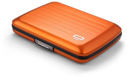 ÖGON -DESIGNS- Aluminium kartenetui mit metallverschluss, RFID Schutz vor betrug und entmagnetisierung, kompakte geldbörse, Modell Smart Case Oslo (Aluminium Orange)