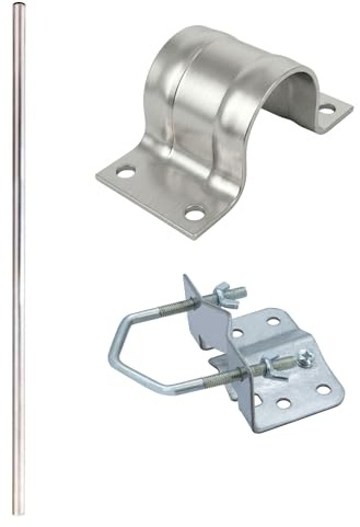 SkyRevolt 2m Antennenmast SR-48 Stahl Ø 48 mm Satmast verzinkt + Mastfuss + Mastschelle Stahl