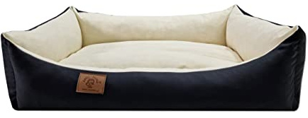 Odol-Plu Hundebett Hundekissen Hundesofa Hundekorb Katzenbett Tierbett 90 X 60 cm, wasserdicht (Schwarz-Beige)