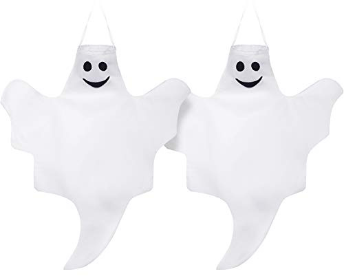 Skylety 32 Inch Halloween Ghost Decoration Outdoor Hanging Windsock, 2 Pcs | Halloween Tree Hanging Windsock, White Flying Ghosts for Indoor Outdoor, Front Yard Porch Lawn Garden Party Decorations