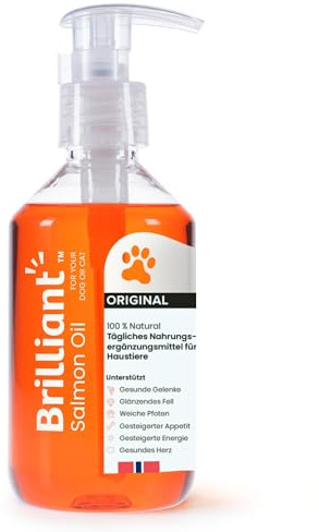 Brilliant Norwegian Salmon Oil for Dogs, Cats, Horse, Ferret - Pure Omega 3, 6 & 9 Fish Oil Food Treats Supplement for Natural Coat, Immune Support, Itchy Skin, Joint & Brain Health - 300ml