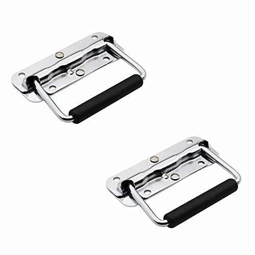 NA 2Pcs Box Handles Metal Handle Lifting Chest Handles Stainless Steel Spring Folding Handles with Rubber Grip for Toolbox Replacement（11 x 4.1 cm）