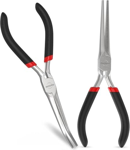 FIXCHURE Needle Nose Pliers 2 PCs 6 - Heavy Duty Carbon Steel, Insulated, Non-Serrated, Long Nose Pliers with PVC Coating & Rust Proof Finish