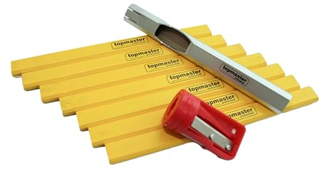 Topmaster Professional - Zimmermannsbleistifte mit Anspitzer und Bleistifthalter, Tischler und Handwerker Bleistifte mit Verlängerung, Set 7 Stück Gelb