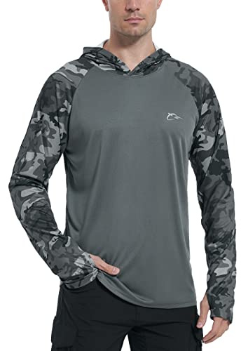 FISHEAL UPF 50+ Fishing Shirts for Men - Sun UV Protection Hoodie SPF Camo Long Sleeve Swim Shirts for Hiking Quick Dry