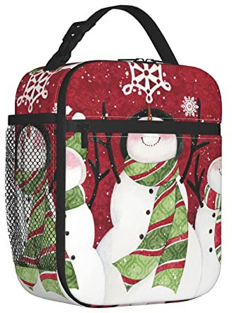 XVBCDFG Caja de almuerzo unisex con estampado de muñeco de nieve lindo de Feliz Navidad, bolsa de almuerzo reutilizable con cremallera para el trabajo, picni
