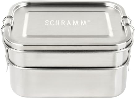 Schramm® Doppel-Brotdose aus Edelstahl wählbar 1340 oder 1960ml Lunchbox mit Fächern inkl. 2 Stück Trennwänden Metalldose mit Schnapverschluss, Größe:1340 ml