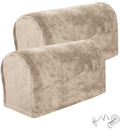 SwirlColor Armchair Covers for Arms, Soft Anti-slip Armrest Covers for Armchairs Furniture Sofa Couch Arm Protector - Khaki