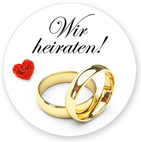 50 Aufkleber WIR HEIRATEN - Dekoration Rund Ø 4,5 cm, Besondere Anlässe Hochzeit, Motiv-Sticker