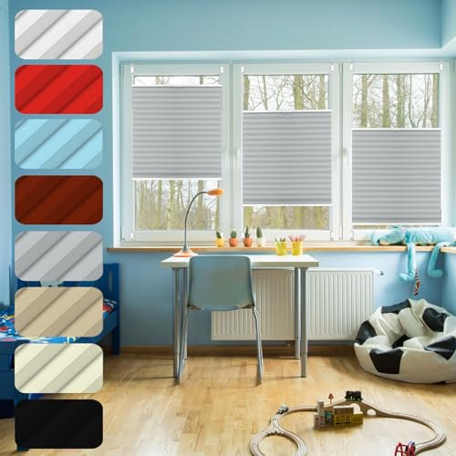 Stores Store Plissé sur Mesure 55 x 90 cm Protection de la Vie privée, Protection Solaire, Thermique Volet Roulant Ouverture à Double Sens pour Fenêtres Et Portes, Gris