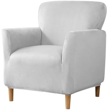 Samt Sesselbezug Stretch Sesselüberwurf überzug für Sessel Mit Elastischem Boden Sofa Überwürfe für Sessel Clubsessel Stuhl Sesselhusse für Hunde Katzen (Hellgrau)