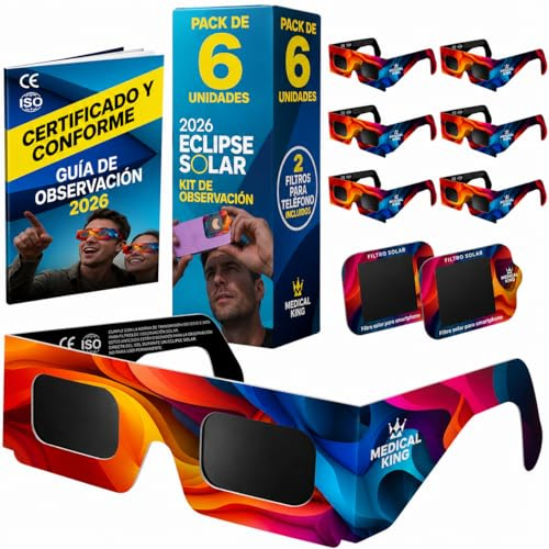 Medical king Solar Eclipse Glasses 2024 CE and ISO Certified Approved 2024 Safe Shades for Direct Sun Viewing (Pack of 5)