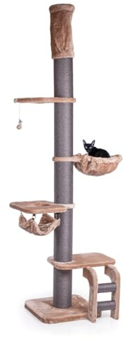 CanadianCat Company | XXL Kratzbaum Lofty mit Deckenspanner in Cappuccino | Stabiler Kratzturm für Katzen | Extra Großer Kletterbaum, ca. 57x57x250-275cm