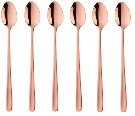 SBOMHS Cucharas para latte macchiato 18/10 de acero inoxidable, de mango largo, para café y capuchino, cucharas de postre, 20 cm, para Nutella, café con leche, 6 cucharas grandes de yogur (oro rosa)