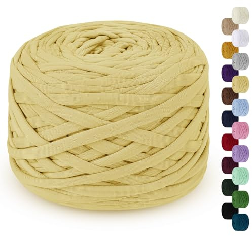 LEREATI 285g T-Shirt Garn, Textilgarn zum Häkeln für Körbe Bändchengarn Polyester Rope, T Shirt Garn zum Häkeln Häkelkorb Taschen Teppiche Wandbehang Makramee (Gelb)