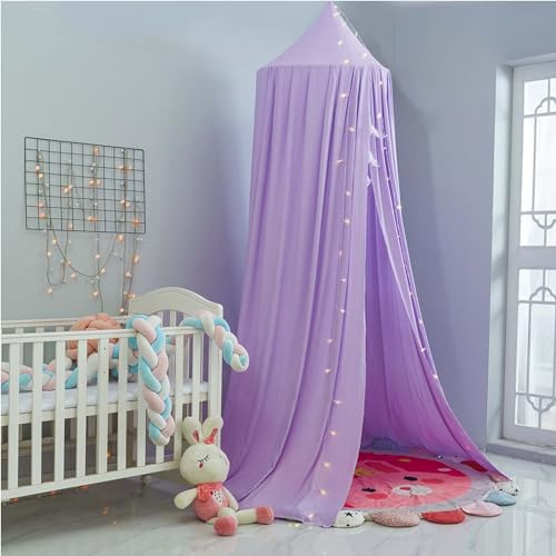 Odot Betthimmel Babybett, Einfarbig Betthimmel Mädchen und Jungen Himmelbett Vorhänge Kinder Baldachin Kinderzimmer Rund Hängende Princess Moskitonetz für Babyzimmer (65cm,Violett)
