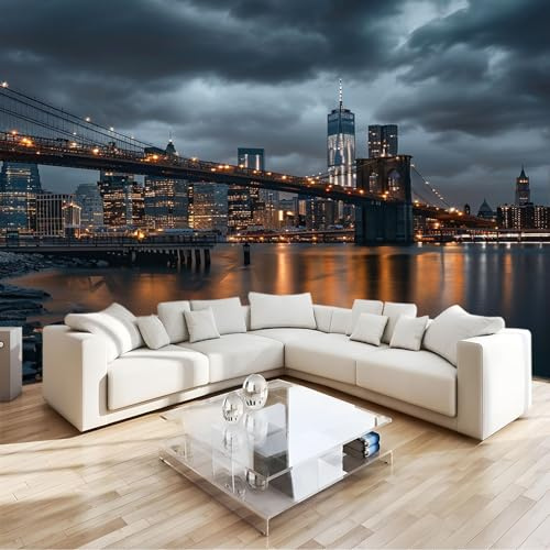 Wall Mural Wallpaper Brooklyn Bridge New York City Premium Non-Woven Art Photo Decals, for Home Interiors Kids Bedroom Décor W350 X H256 Cm