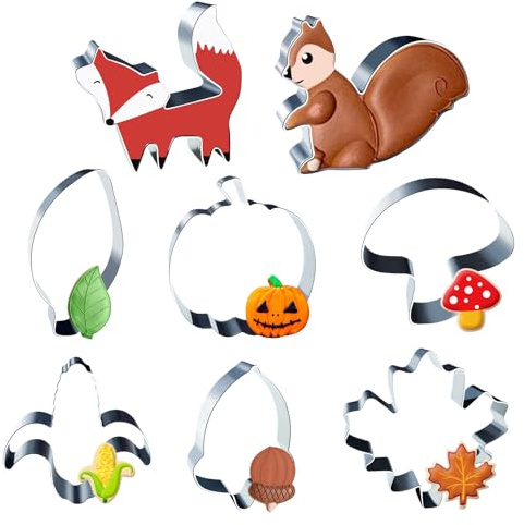 Ausstecher Herbst Set Ausstechformen Herbst Kürbis Ahornblatt Eichhörnchen Ausstecher 8 Stück Edelstahl Erntedankfest Keksausstecher Plätzchen für Kinder Thanksgiving, Kürbis, Ahornblatt, Eichhörnchen