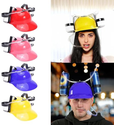 Creativo cappello da birra soda birra bere casco pigro bevanda cappello per eventi sportivi contenitore di birra tappo con tubo mani libere partito distributore di bevande cappello da bere(rosa)