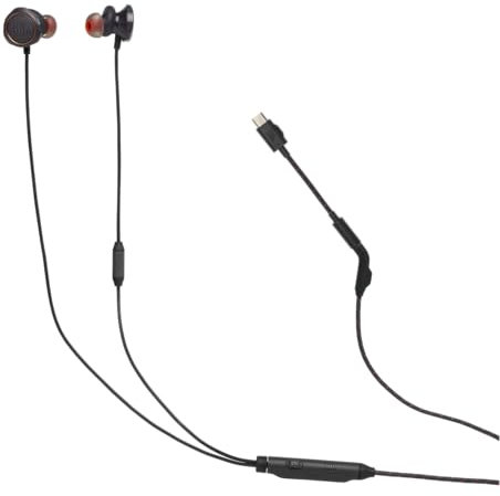 JBL Quantum 50C, écouteurs gaming intra-auriculaires filaires avec adaptateur USB-C, son QuantumSURROUND, comptabilité multiplateformes, micro avec focalisation sur la voix, en noir
