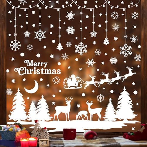 Doppelseitige Fenstersticker PVC Aufkleber Fensterdeko - Weihnachten Selbstklebend Schneeflocken