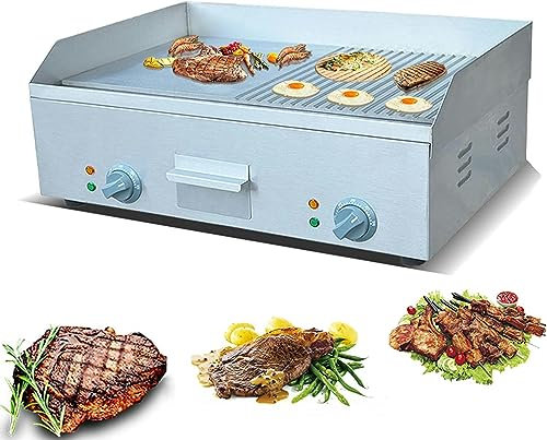 SmPinnaA Parrilla Eléctrica Grande De 3400 W para Encimera, Parrilla De Barbacoa De Placa Caliente Ajustable De Acero Inoxidable Comercial De 220 V, para Barbacoa Casera Y Alimentos Fritos