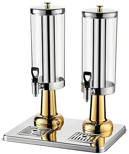 FEVKFTXF Distributeur de Bocal à Eau en Acier Inoxydable avec récipient à glaçons, Distributeur de Boissons pour fête, Buffet, Restauration, récipients de Boissons Transparents,D