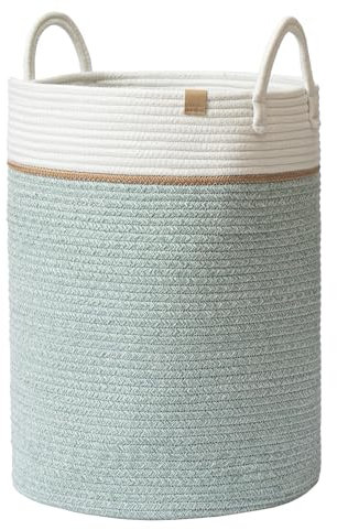 LA JOLIE MUSE Panier de rangement en corde tissée – Grand panier à linge en coton pour couverture, jouets d'enfants, vêtements de chambre d'enfant, vert lierre – 72 litres – XL
