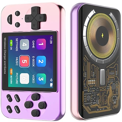 Consola Retro Portatil, Retro Game Console, Consolas Retro, Consola de Juegos portátil con 5000 mAh Batería Soporte inalámbrico con Cable 6000+ Juegos Libros electrónicos Música 7 en 1 (Rosa)