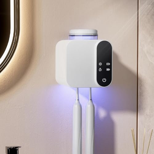 Portaspazzolino elettrico a parete, con funzione igienizzante, funzione di sterilizzazione e temporizzazione, con 2 scomparti per spazzolini e 1 tazza per bambini e adulti (bianco)