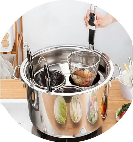 Generisch Multifunktionaler Suppentopf mit Sieb, Suppentopf aus Edelstahl mit 3/4/5 Löchern, multifunktionaler Nudelkocher, Nudeltopf-Einsatzset für Nudeln, Shabu-Shabu, Eier, Ramen, Suppe